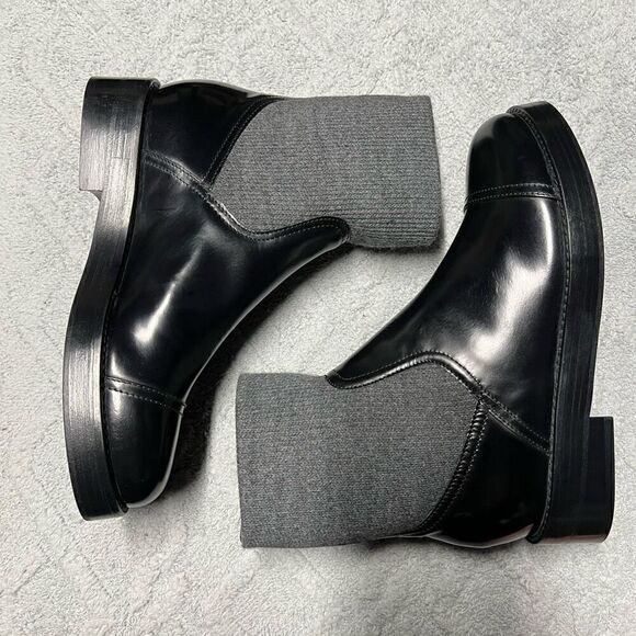 J.Crew Rib-cuff boots in Italian leather Black Gray Size 8 NWB - Picture 7 of 15